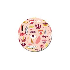 Scandinavian Flat Floral Background Coral Pink White Black Gold Pattern Golf Ball Marker (4 Pack)