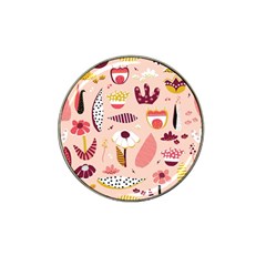 Scandinavian Flat Floral Background Coral Pink White Black Gold Pattern Hat Clip Ball Marker (4 Pack) by Sarkoni