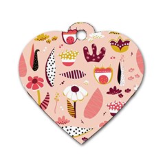 Scandinavian Flat Floral Background Coral Pink White Black Gold Pattern Dog Tag Heart (one Side)