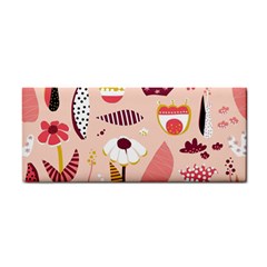 Scandinavian Flat Floral Background Coral Pink White Black Gold Pattern Hand Towel