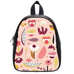 Scandinavian Flat Floral Background Coral Pink White Black Gold Pattern School Bag (small)