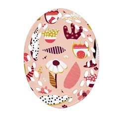 Scandinavian Flat Floral Background Coral Pink White Black Gold Pattern Ornament (oval Filigree)