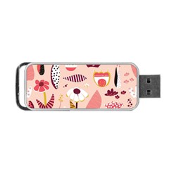 Scandinavian Flat Floral Background Coral Pink White Black Gold Pattern Portable Usb Flash (one Side)