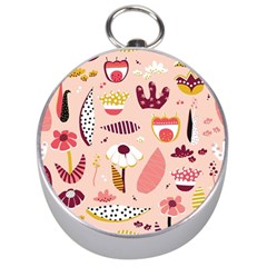 Scandinavian Flat Floral Background Coral Pink White Black Gold Pattern Silver Compasses