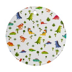 Baby Dino Seamless Pattern Round Ornament (two Sides)