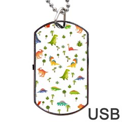 Baby Dino Seamless Pattern Dog Tag Usb Flash (one Side)