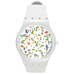 Baby Dino Seamless Pattern Round Plastic Sport Watch (m)