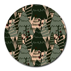 Christmas Vector Seamless Tree Pattern Round Mousepad by Sarkoni