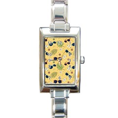 Seamless Pattern Of Sunglasses Tropical Leaves And Flowers Rectangle Italian Charm Watch by Sarkoni