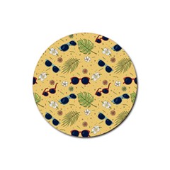 Seamless Pattern Of Sunglasses Tropical Leaves And Flowers Rubber Coaster (round) by Sarkoni