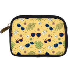 Seamless Pattern Of Sunglasses Tropical Leaves And Flowers Digital Camera Leather Case