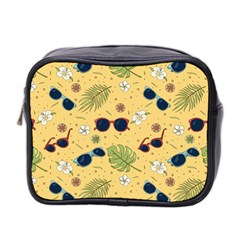 Seamless Pattern Of Sunglasses Tropical Leaves And Flowers Mini Toiletries Bag (two Sides)