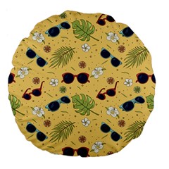 Seamless Pattern Of Sunglasses Tropical Leaves And Flowers Large 18  Premium Flano Round Cushions