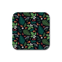 Pattern Forest Leaf Flower Motif Rubber Square Coaster (4 Pack) by Sarkoni