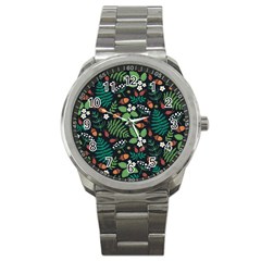 Pattern Forest Leaf Flower Motif Sport Metal Watch