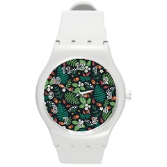 Pattern Forest Leaf Flower Motif Round Plastic Sport Watch (m)