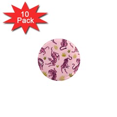 Pink Tigers And Tropical Leaves Patern 1  Mini Magnet (10 Pack)  by Sarkoni