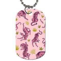 Pink Tigers And Tropical Leaves Patern Dog Tag (two Sides)