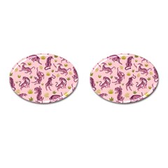 Pink Tigers And Tropical Leaves Patern Cufflinks (oval)