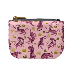 Pink Tigers And Tropical Leaves Patern Mini Coin Purse