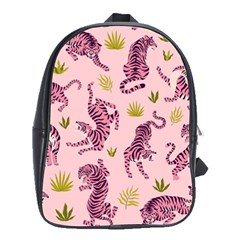 Pink Tigers And Tropical Leaves Patern School Bag (large)