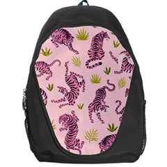 Pink Tigers And Tropical Leaves Patern Backpack Bag