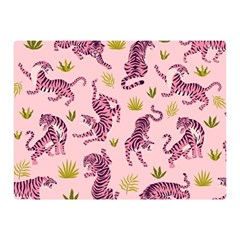 Pink Tigers And Tropical Leaves Patern Two Sides Premium Plush Fleece Blanket (mini)