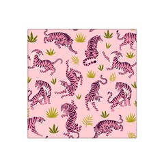 Pink Tigers And Tropical Leaves Patern Satin Bandana Scarf 22  X 22 