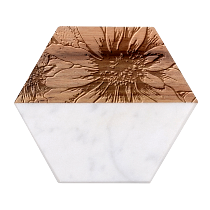 Colorful Seamless Floral Pattern Marble Wood Coaster (Hexagon) 