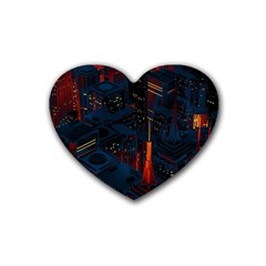 Architecture City Pixel Art Rubber Heart Coaster (4 Pack)
