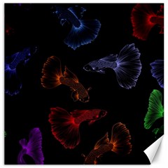 Vector Aquarium Guppies Seamless Fish Pattern With Black Background Canvas 12  X 12  by Grandong