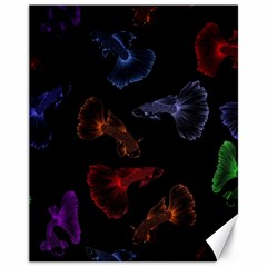 Vector Aquarium Guppies Seamless Fish Pattern With Black Background Canvas 11  X 14  by Grandong