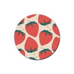 Seamless Strawberry Pattern Vector Rubber Round Coaster (4 Pack) by Grandong