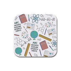 School Subjects And Objects Vector Illustration Seamless Pattern Rubber Square Coaster (4 pack)