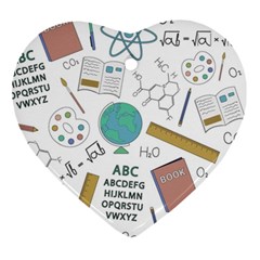 School Subjects And Objects Vector Illustration Seamless Pattern Heart Ornament (Two Sides)