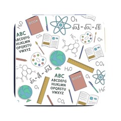 School Subjects And Objects Vector Illustration Seamless Pattern Square Metal Box (Black)
