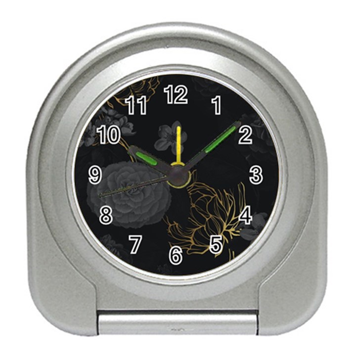 Dark And Gold Flower Patterned Travel Alarm Clock