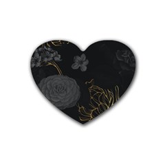 Dark And Gold Flower Patterned Rubber Heart Coaster (4 Pack)