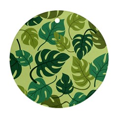 Seamless Pattern Of Monstera Leaves For The Tropical Plant Background Round Ornament (two Sides) by Grandong