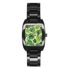 Seamless Pattern Of Monstera Leaves For The Tropical Plant Background Stainless Steel Barrel Watch by Grandong