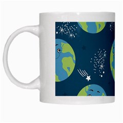 Seamless Pattern Cartoon Earth Planet White Mug by Grandong