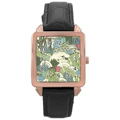 Playful Cactus Desert Landscape Illustrated Seamless Pattern Rose Gold Leather Watch  by Grandong