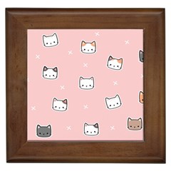 Cute Cat Cartoon Doodle Seamless Pink Pattern Framed Tile