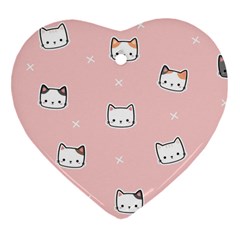 Cute Cat Cartoon Doodle Seamless Pink Pattern Ornament (Heart)