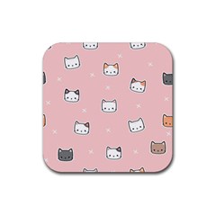 Cute Cat Cartoon Doodle Seamless Pink Pattern Rubber Coaster (Square)