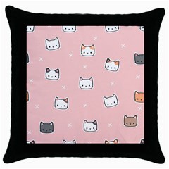 Cute Cat Cartoon Doodle Seamless Pink Pattern Throw Pillow Case (Black)