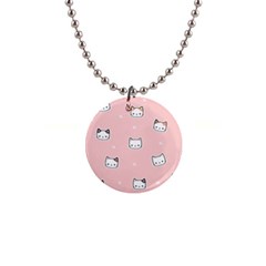 Cute Cat Cartoon Doodle Seamless Pink Pattern 1  Button Necklace