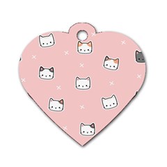 Cute Cat Cartoon Doodle Seamless Pink Pattern Dog Tag Heart (One Side)