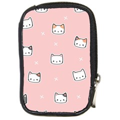 Cute Cat Cartoon Doodle Seamless Pink Pattern Compact Camera Leather Case