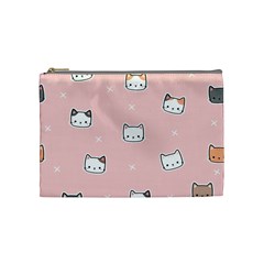 Cute Cat Cartoon Doodle Seamless Pink Pattern Cosmetic Bag (Medium)